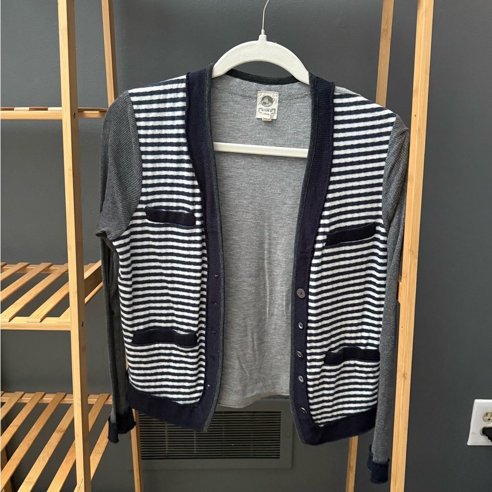 Anthropologie Navy and White Striped Cardigan
